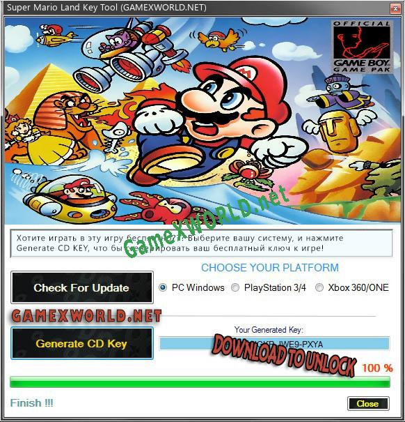 Регистрационный ключ к игре  Super Mario Land
