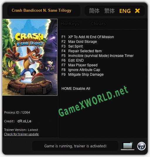 Crash Bandicoot N. Sane Trilogy: Читы, Трейнер +9 [dR.oLLe]