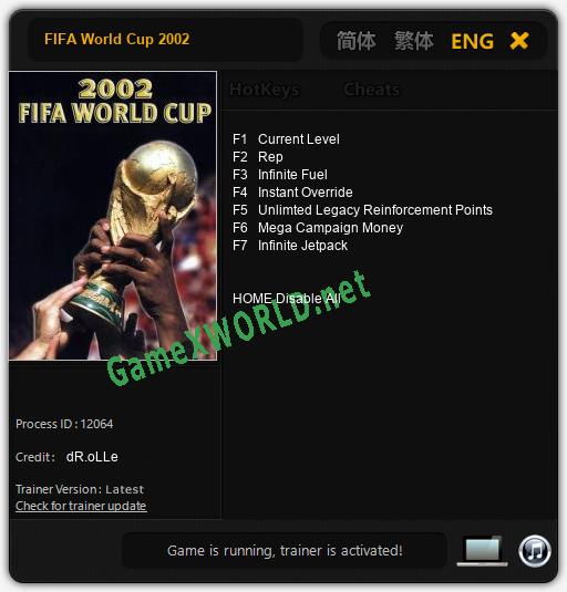 FIFA World Cup 2002: Читы, Трейнер +7 [dR.oLLe]