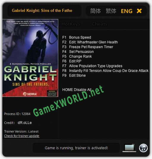 Gabriel Knight: Sins of the Fathers: Читы, Трейнер +9 [dR.oLLe]