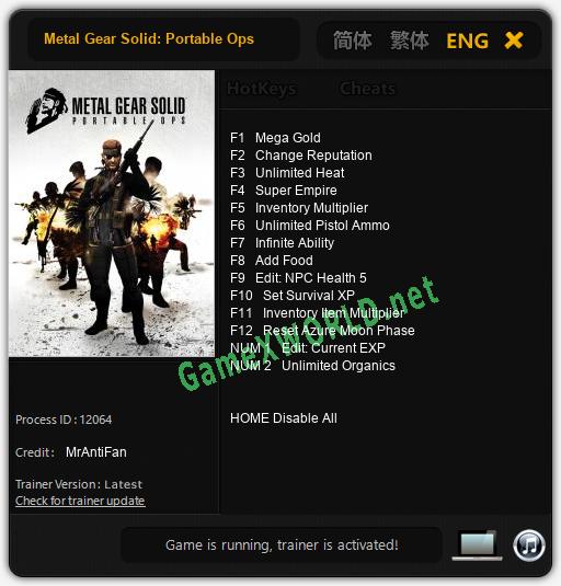 Metal Gear Solid: Portable Ops: Читы, Трейнер +14 [MrAntiFan]