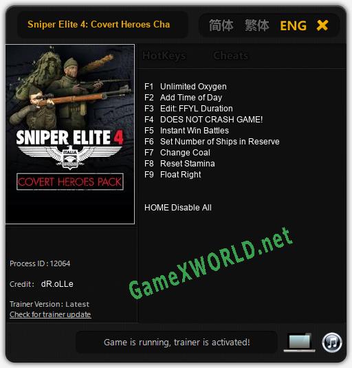 Sniper Elite 4: Covert Heroes Character Pack: Читы, Трейнер +9 [dR.oLLe]