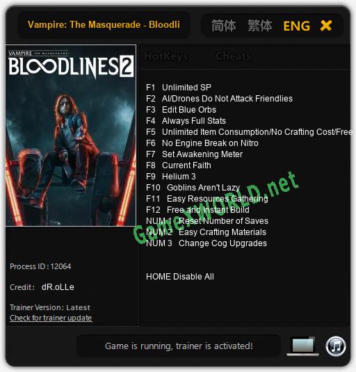 Vampire: The Masquerade - Bloodlines 2: Читы, Трейнер +15 [dR.oLLe]